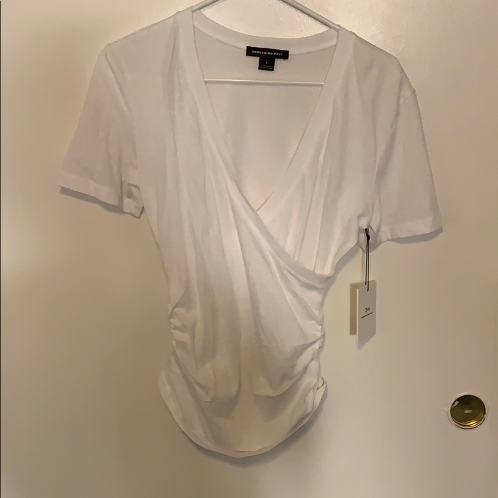 Something Navy white front cross white fashion tee